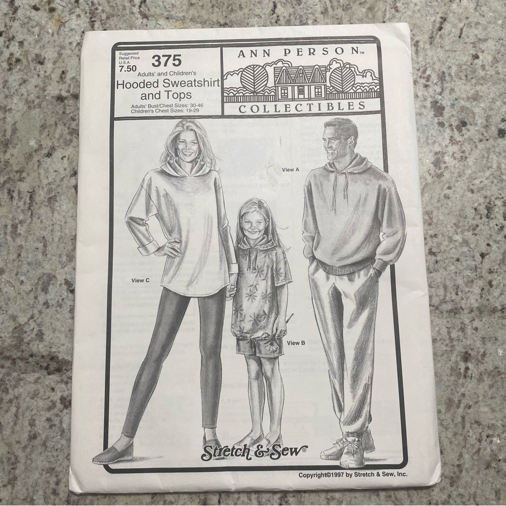 Stretch & Sew 375, Ann Person Hooded Sweatshirt Adult & children Pattern